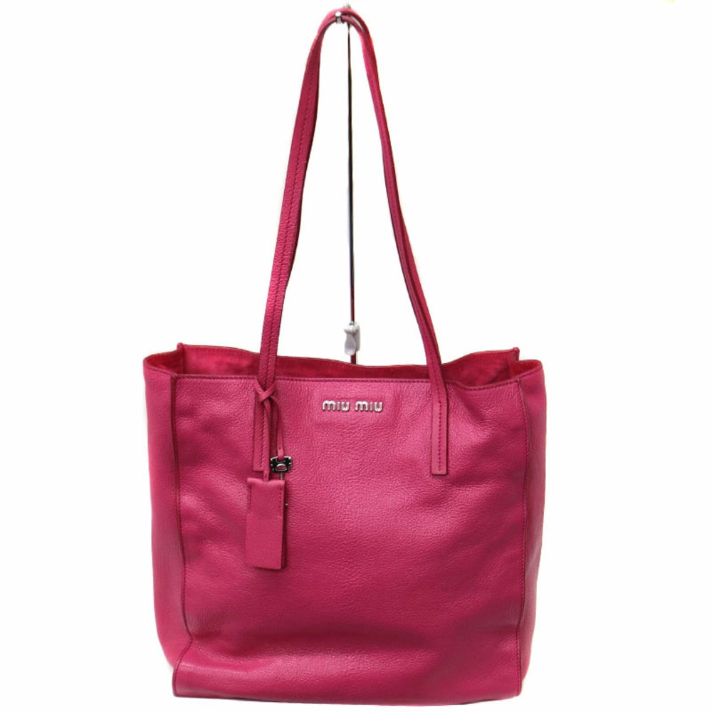 Miu Miu Madras Tote Bag Shoulder Leather Pink